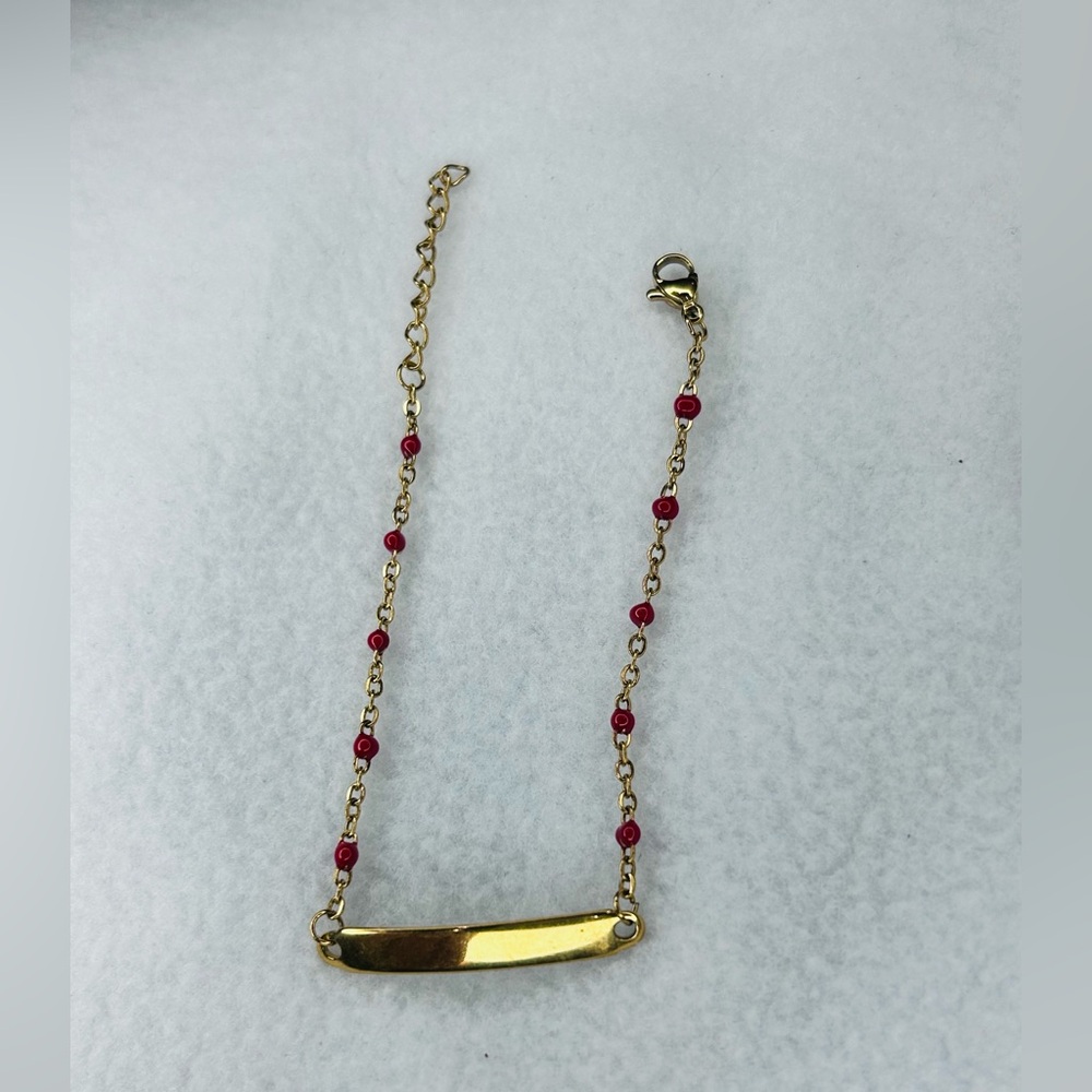 Gold and Red Beaded Women's Bracelet
